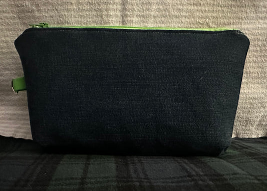 Makeup Bag and Matching Chapstick Holder Gift Set- Denim and Lime