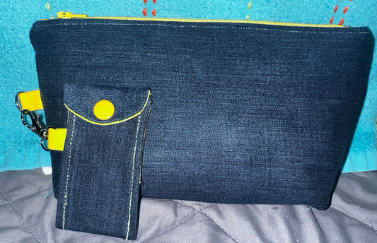 Makeup Bag and Matching Chapstick Holder Gift Set- Denim and Lemon