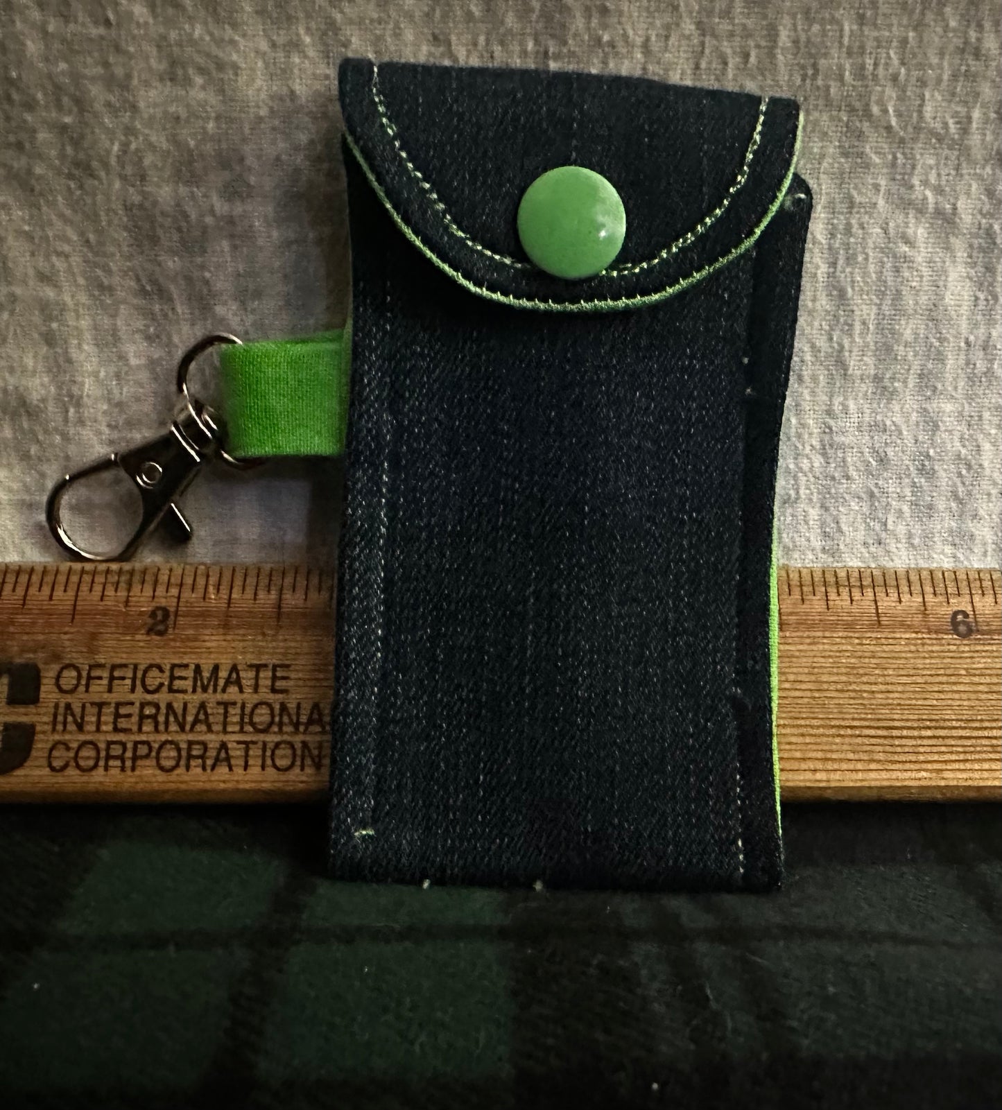 Makeup Bag and Matching Chapstick Holder Gift Set- Denim and Lime