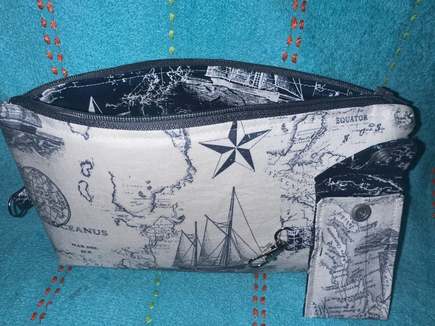 Makeup Bag and Matching Chapstick Holder Gift Set-Nautical