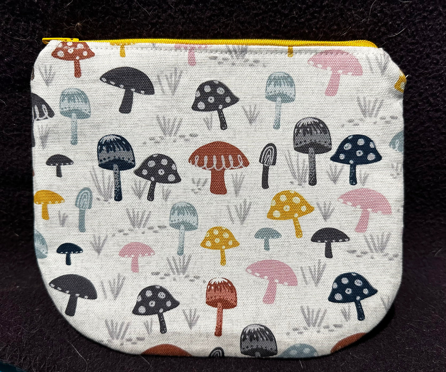 Round Bottom Zipper Pouch-Mushrooms and Stripes