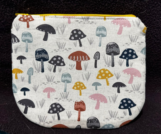 Round Bottom Zipper Pouch-Mushrooms and Stripes