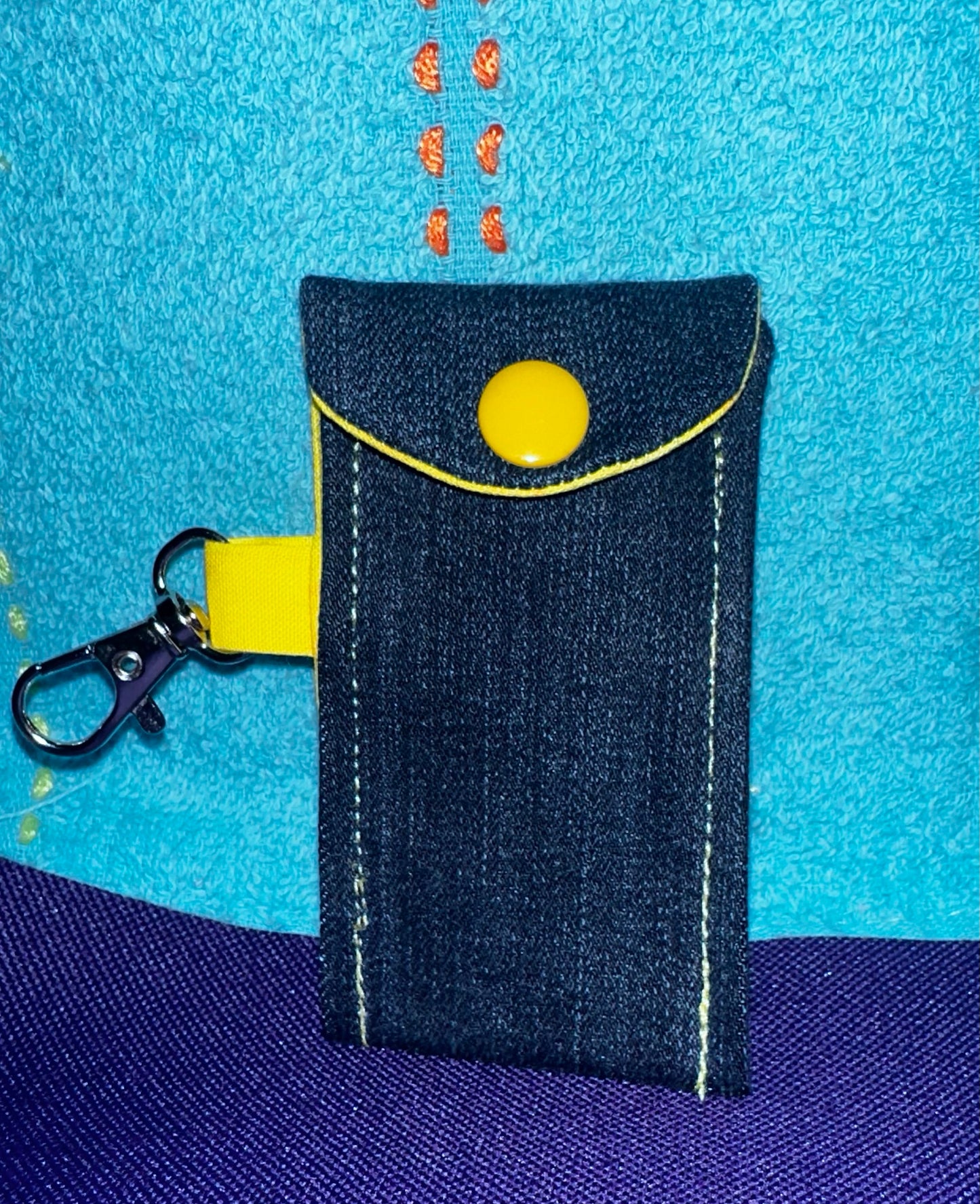 Makeup Bag and Matching Chapstick Holder Gift Set- Denim and Lemon